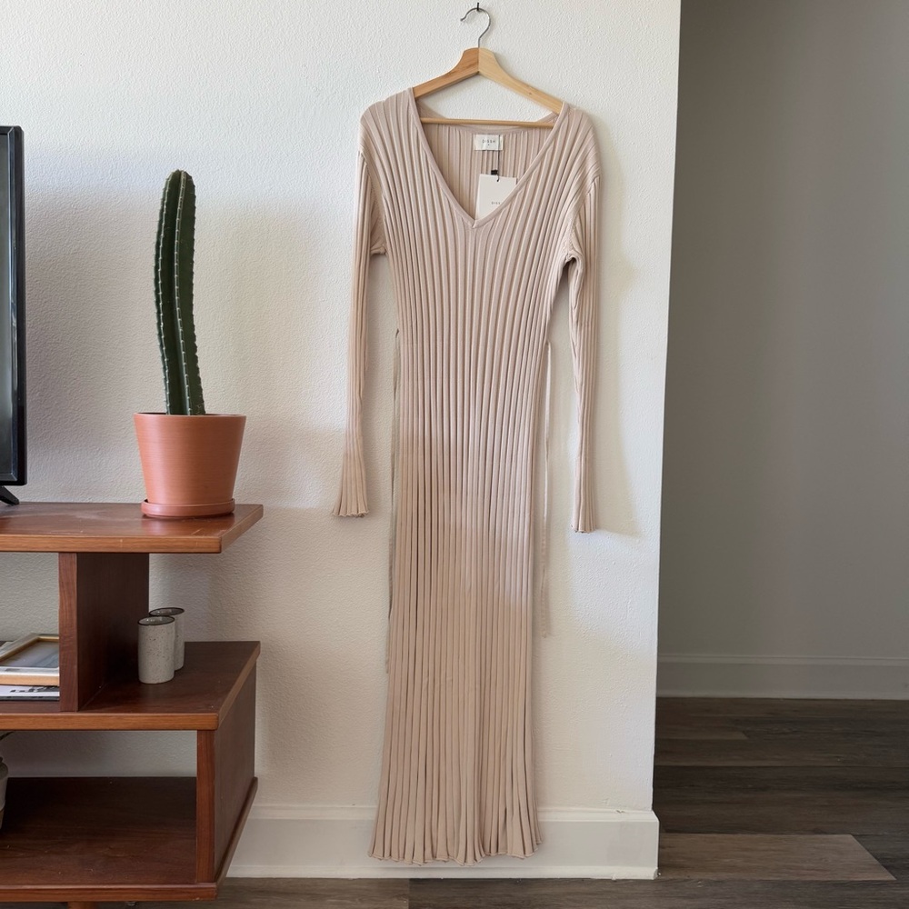DISSH Beige Long Sleeve Ribbed Dress